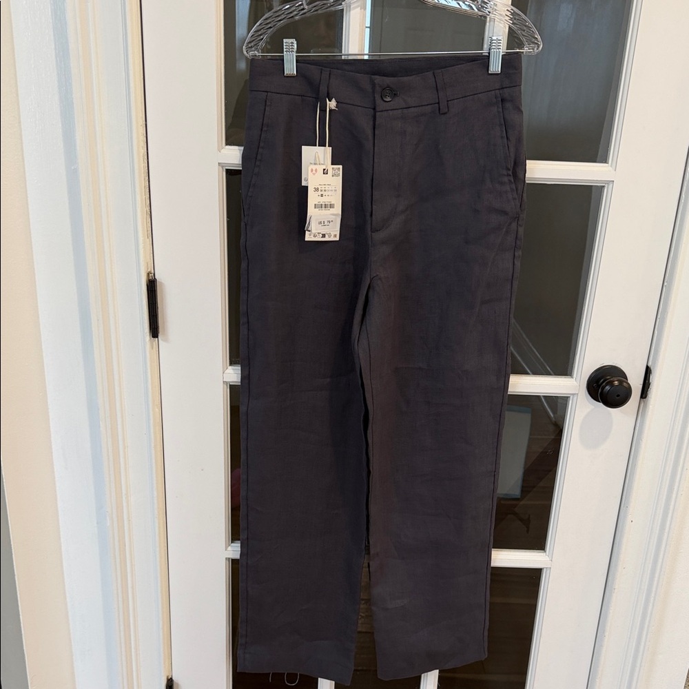 Zara Men's Straight-Leg Dress Pants - Dark Gray